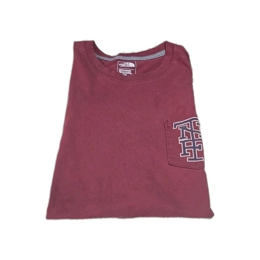 The North Face Pocket T-Shirt Mens XL Graphic Monogram Logo Burgundy Red XL FLAW